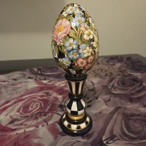 MacKenzie-Childs Floral Egg Sculpture with Pink and Blue Accents